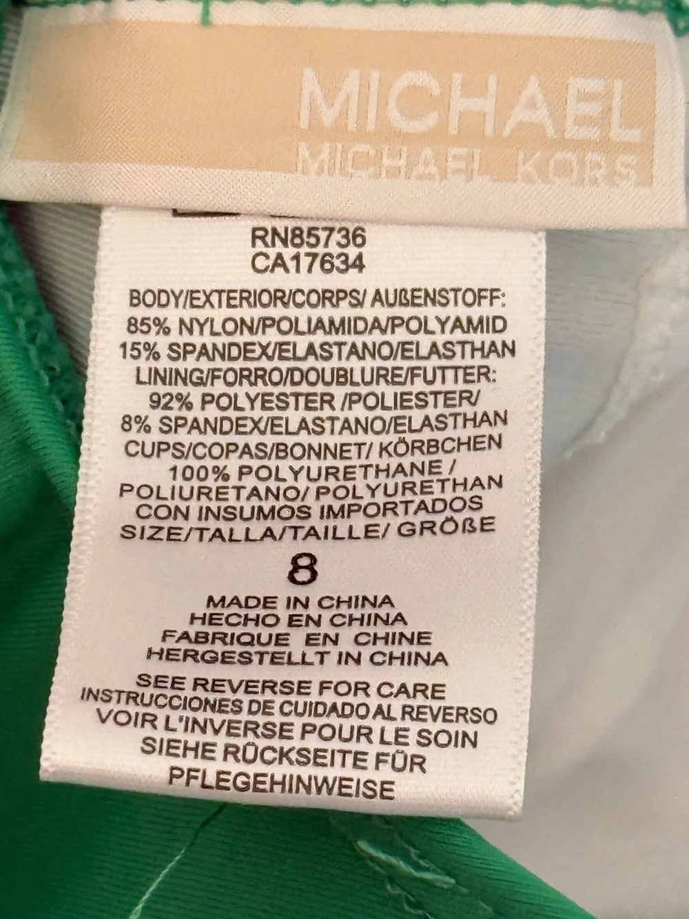 MICHAEL KORS Women’s Green Lace Up Front One Piece Swimsuit Size 8